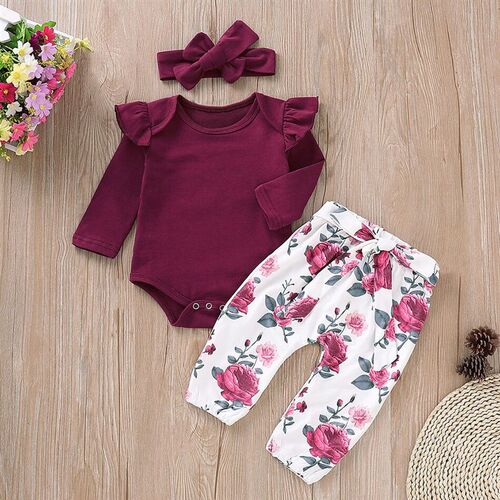 Baby Girl Clothes Newborn Infant Autumn 3Pcs Set Cotton Romp