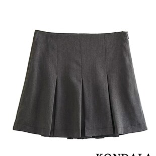 Grey Mini Skirts KONDALA Ruffles Dark Women Pleated Vintage