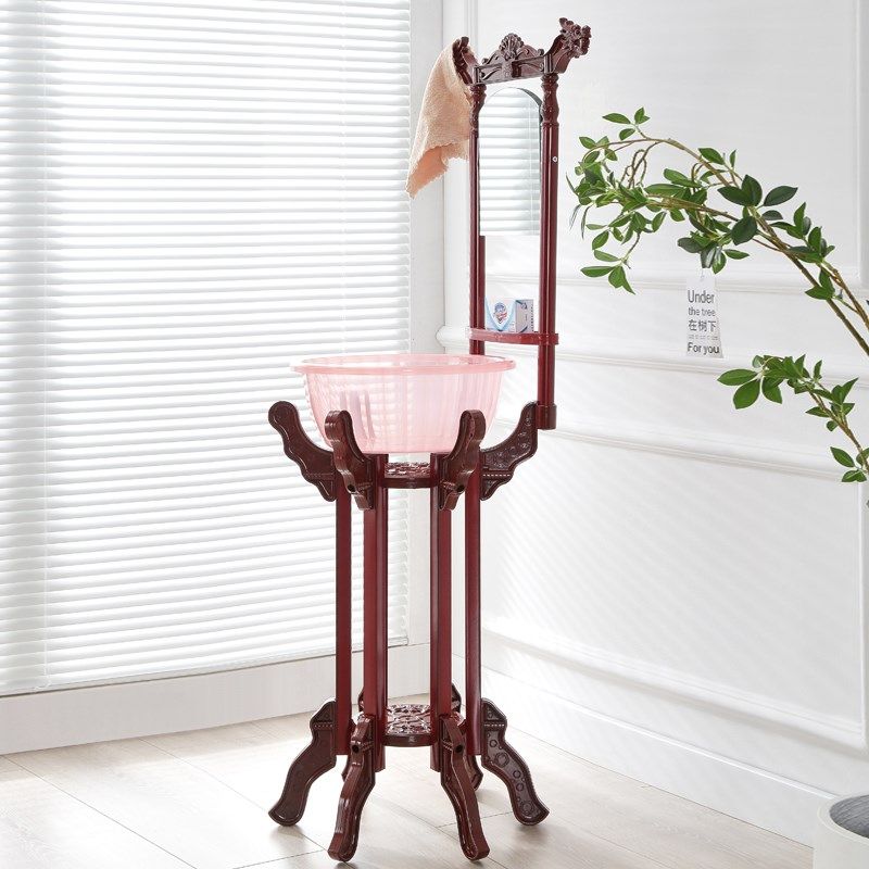 洗脸盆架宿舍办公塑料盆架带镜子落地家用多功能脸盆架子仿古木,住宅家具,面盆架,淘宝优惠券,粉丝福利购,淘宝优惠卷