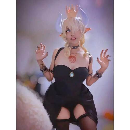WENAM Womens Bowsette Cosplay Costume Black Dress with