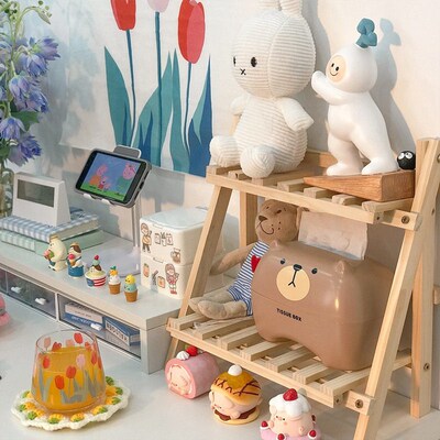 Double Layer Adjustable Wooden Bookshelf Stationery Organize