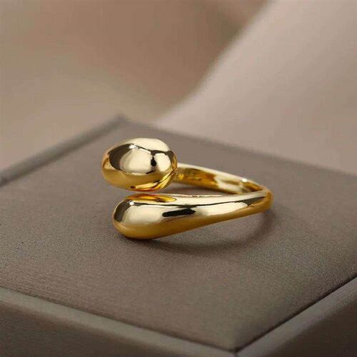 Stainless Steel Smooth Double Ball Beads Rings For Woman Ope