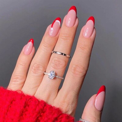 24pc Almond False Nails Press on Nails Christma Snowflake Fa