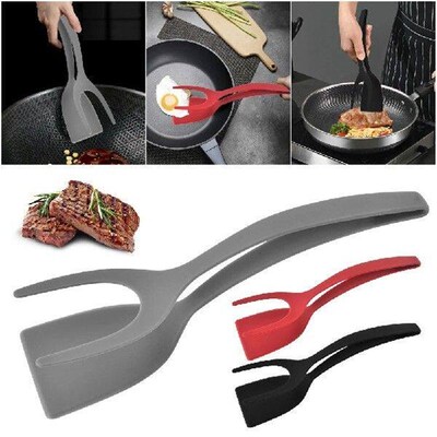 2 In 1 Steak Spatula Tongs Toast Pancake Egg Flip Tongs