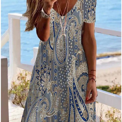 Womens Casual Dress Ethnic Dress Mini Dress Short Sleeve