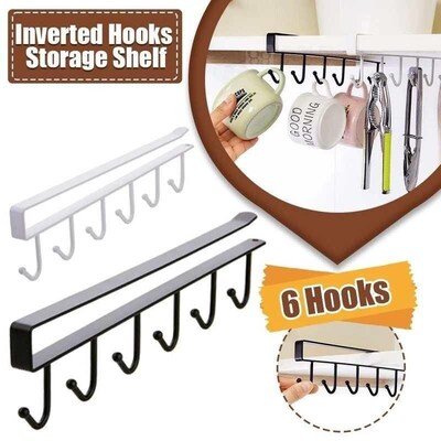 6 Hooks Storage Shelf Wardrobe Kitchen Bathroom Organizer Ir