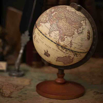 22cm World Globe Earth Map In English Retro Wooden Base Eart