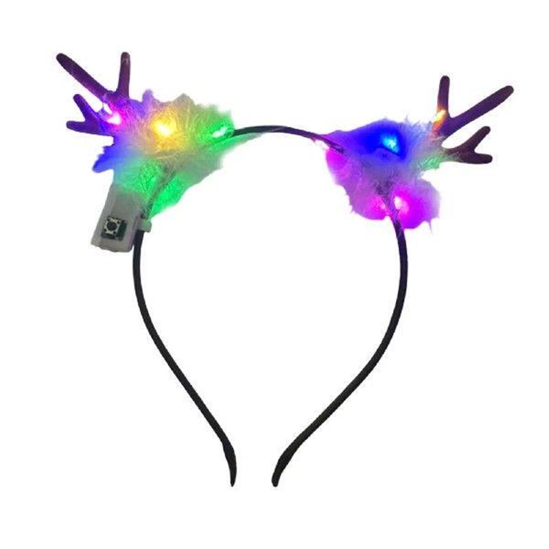 Light up Deer Antlers Feather Headband Hair Band Luminous - 实物图