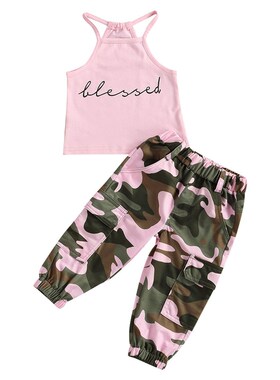 Infant Kids Baby Girls 2Pcs Clothes Set, Sleeveless Letter
