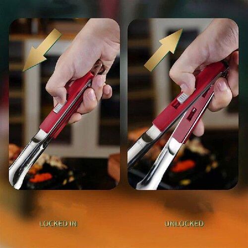 2 Styles Stainless Steel Barbecue Grill Tongs Slide Button