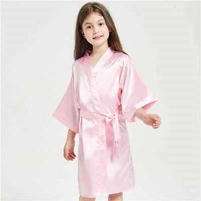 3-13 Years Satin Silk Childrens Bathrobe Girl Kimono Bath R