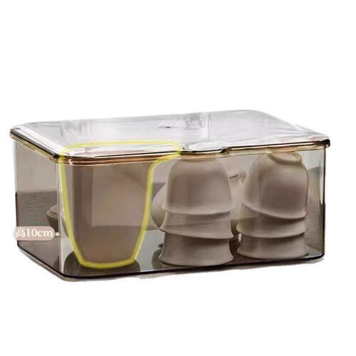 Dust-proof transparent tea set storage box with lid, suitabl