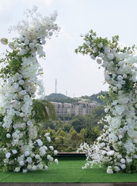 婚礼装饰白色森系牛角拱门套装 仿真绢花舞台迎宾背景摄影道具花
