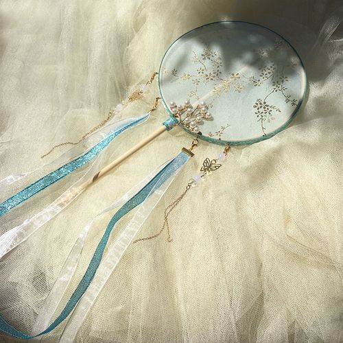 古典手工长柄扇古风团扇掌中扇破云扇古装汉服配饰仙女长飘带扇子