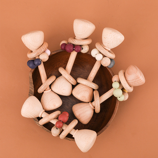 1pc Baby Toys Beech Wooden Rattle Hand Bells Toys Of Newbron