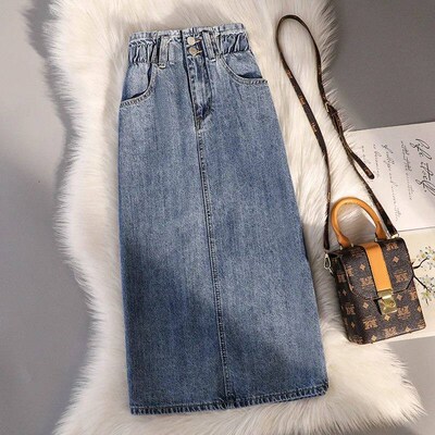 Plus Size 4xl 5xl Solid Button Pockets Denim Skirt Summer Ca