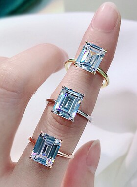 Fashion Pure Silver Ring Inlay Emerald Cut 8X10mm Rectangle