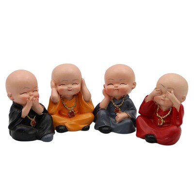Set of 4 Monks Figurine, Hear No Evil See No Evil Speak No E