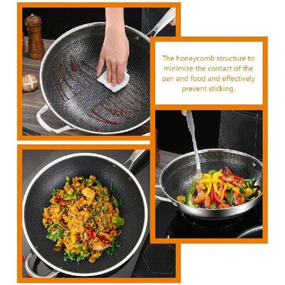 Stainless Steel Wok Nonstick Frying Pan Kitchen Portable