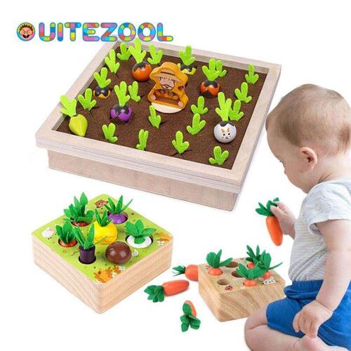 Montessor toy set wooden toys baby pull carrot shape toys