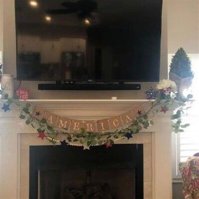 Independence Day Garland For Mantle 4.1ft Stars Banner With