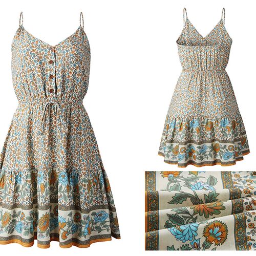 Summer Dress Women Floral Print Sling Backless Mini Dress
