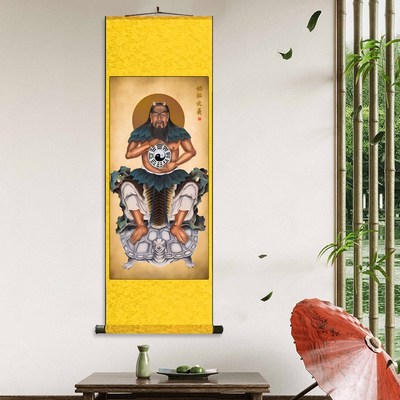 伏羲丝绸卷轴装饰挂画女娲娘娘卷轴画三皇人物画像新款伏羲炎帝神