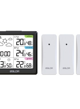 BLDR新款彩屏一拖三气象站无线室内外温湿度计天气预报舒适