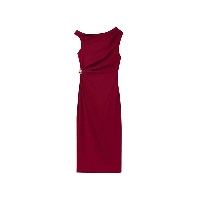 Women Summer Pleated MIDI Dress 2025 Fashion Solid Linen