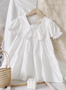 kids dresses for girls Pure color all-match lace girls summe