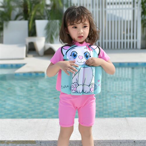 Children swimwear Girl&Boy Swim One-Piece Suit Detachable Fl