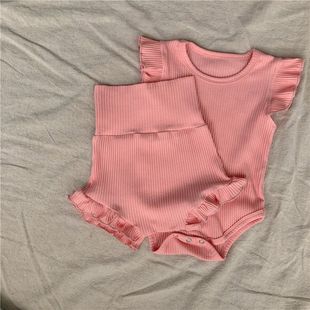 2022 Baby Girl New Clothes Set Soft Ribbed Cotton Bosyuit Sh