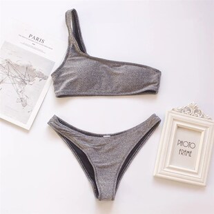 Fashion Single Shoulder Women Bikinis Set Female Shinning Hi