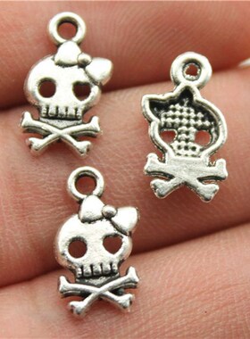 WYSIWYG 40pcs 16x9mm Antique Silver Color Skull Bow Charms C