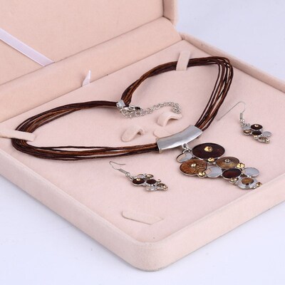 Bohemian Enamel Necklac Sets For Women Silver Plated Geometr