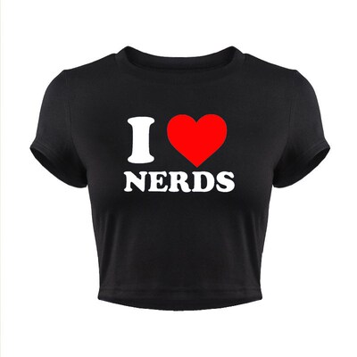 I Love Nerds Red Love Heart Women Cropped Tops Summer Fashio
