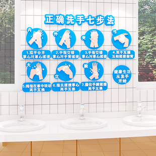 七步洗手法墙贴环创防疫3d立体幼儿园洗手步骤图墙面装饰卡通防水