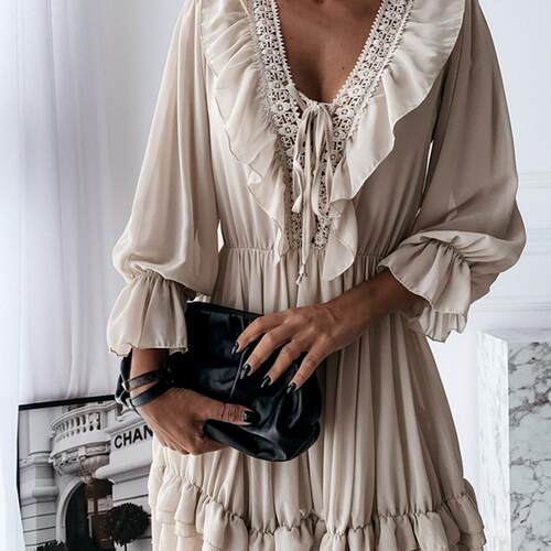 Sexy Summer Women Solid Pleated Party Dress Elegant Lantern