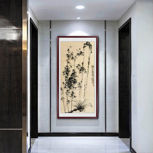 郑板桥竹子水墨画国画名画仿古画入户玄关装饰画客厅挂画中式壁画