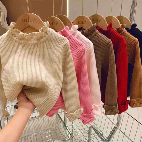 Girls Sweater, Stylish Turtleneck Solid Color Bottoming Shir