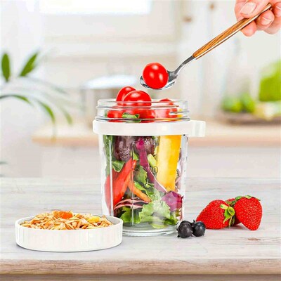 1pc Reusable Glass Oats Containers with Lid and Spoon-Large