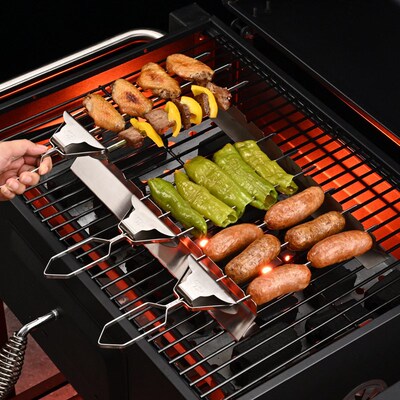 Three-prong Barbecue Fork Stainless Steel Barbecue Bamboo Sk