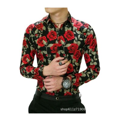Mens casual floral long-sleeved shirt Hawaiian beach shirts