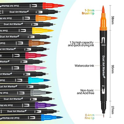 12/24/36/48 Colors Double Headed Art Drawing Notebook Pen Pa
