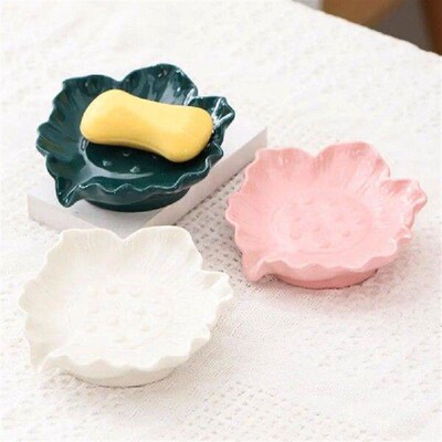 Glazed Soap Holder Elegant Ceramic Lotus Leaf Soap Holder
