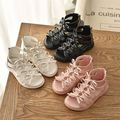Girls Sandals Gladiator Flowers Sweet Soft Childrens Beach