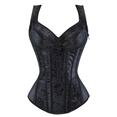 Women Corset with Straps Black Overbust Corset Plus Size Flo