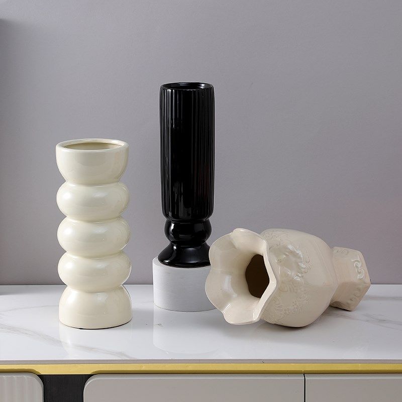 陶瓷高脚干花花瓶摆件百合郁金香插花装饰水培鲜花餐桌仿真花花器,家居饰品,花瓶,淘宝优惠券,粉丝福利购,淘宝优惠卷