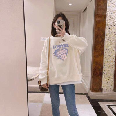 Fleece-lined Thickened Sweatshirt New Womens Autumn and Win