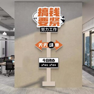 搞钱墙贴挂画天天爆单文化墙办公室休闲区布置公司销售部文化墙贴